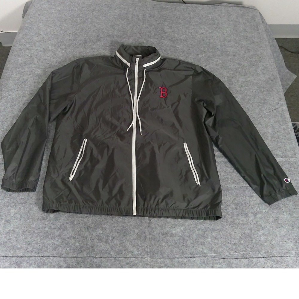 Champion Boston Red Sox Windbreaker Jacket Mens XL Grey Full Zip Hooded MLB